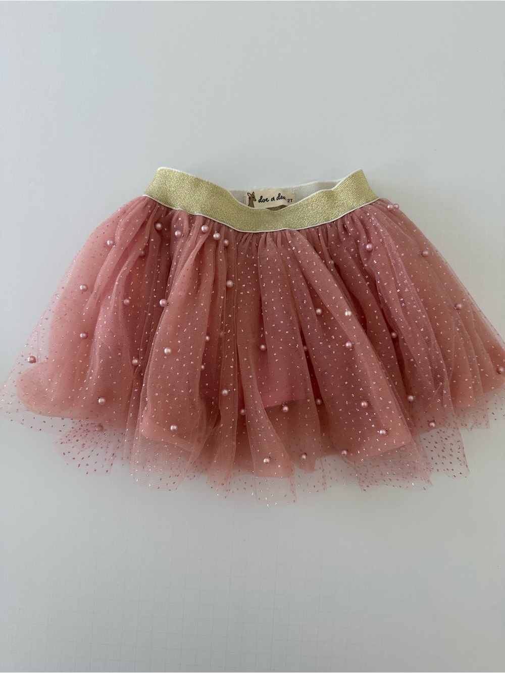 Doe A Dear Toddler Girls Pink Tulle Skirt With Pearls 2T
